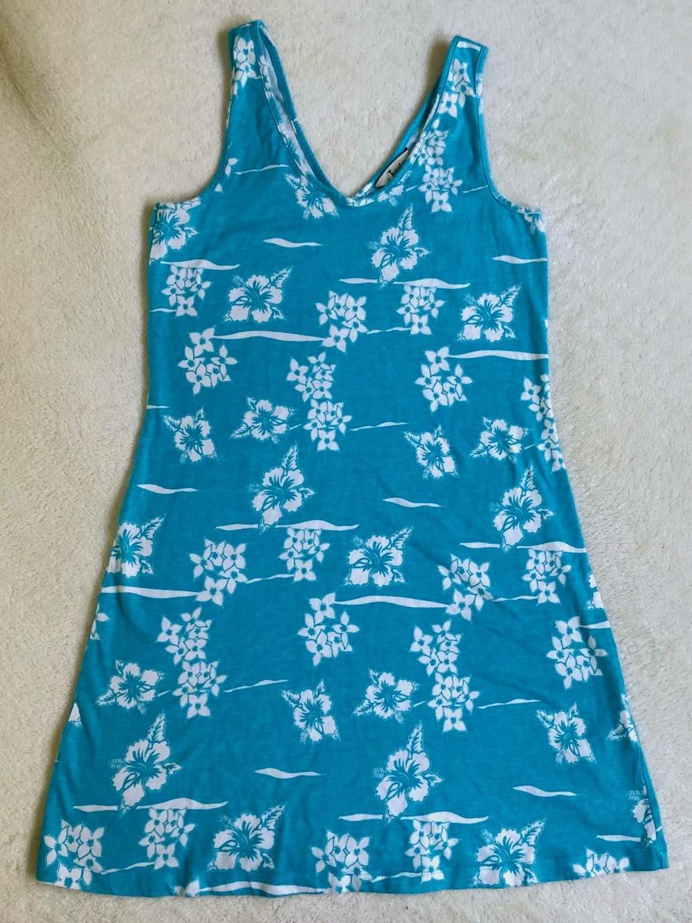 Y2K Blue Crush Jessica Tropical Hawaiian Print Cotton Tank Sleeveless Dress